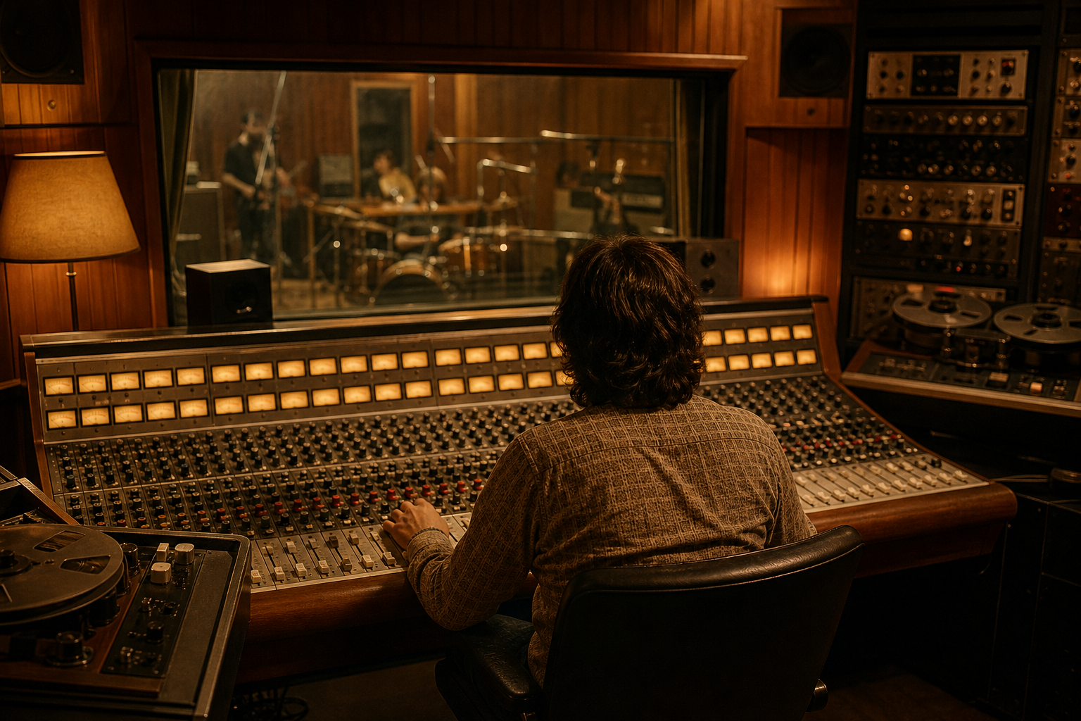 Fonico al lavoro alla console analogica